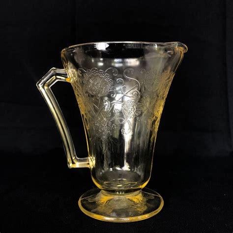 Vintage 28oz Yellow Depression Glass Pitcher Florentine 2 By Etsy