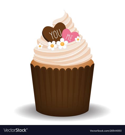 Valentine Cupcake With Two Hearts Royalty Free Vector Image