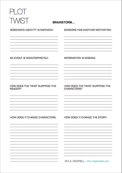 Plot Twists Writing Worksheet Wednesday