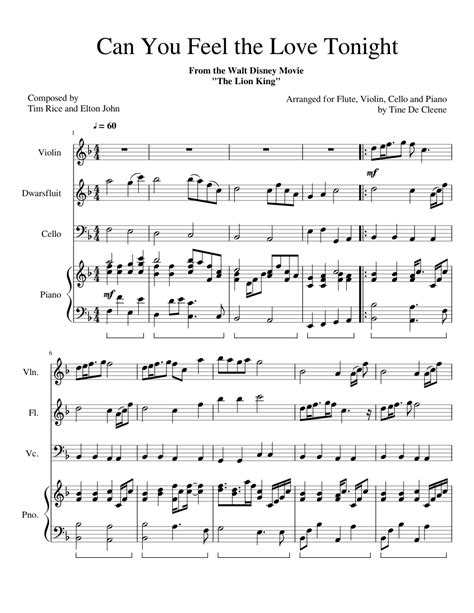 Can You Feel The Love Tonight Sheet Music For Violin Flute Piano