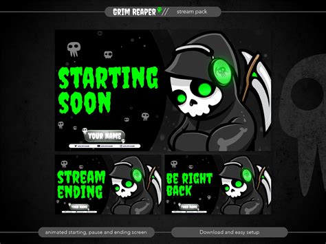 Black Grim Reaper Full Animated Stream Overlay Graphic Etsy Australia