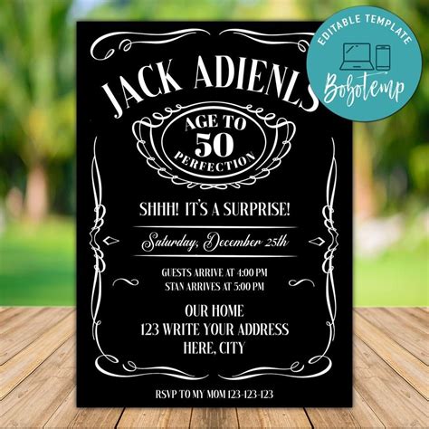 Editable Jack Daniels Birthday Invitation Instant Download Bobotemp Jack Daniels Birthday
