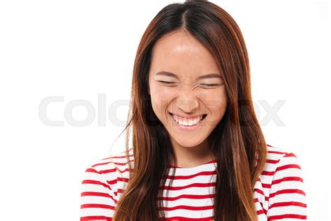 Close Up Portrait Of A Pretty Young Asian Girl Laughing Stock Image Colourbox