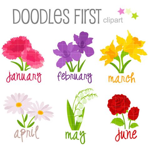 Free shipping · $50 off any 12mo/ order · 100% satisfaction Flower of the Month January June Digital Clip Art for