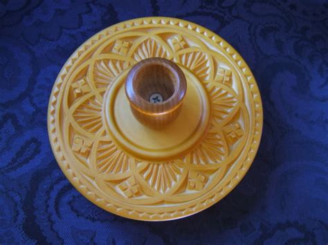 This set of three candle holders will bring a touch of style to any table. Candle Holder Plate with Candle Cup - My Chip Carving