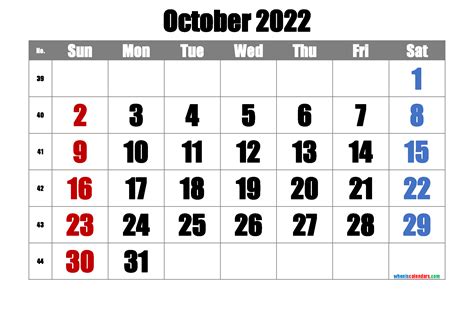 October 2022 Printable Calendar 6 Templates
