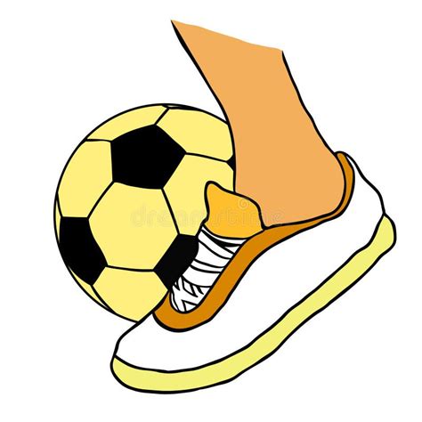 Foot Kicks A Soccer Ball Black And White Vector Illustration Stock