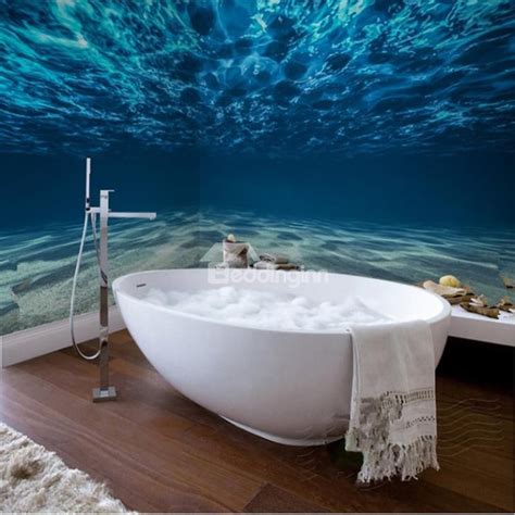 Charming Blue Ocean Pattern Waterproof 3d Bathroom Wall Murals Bathroom Wall Mural 3d