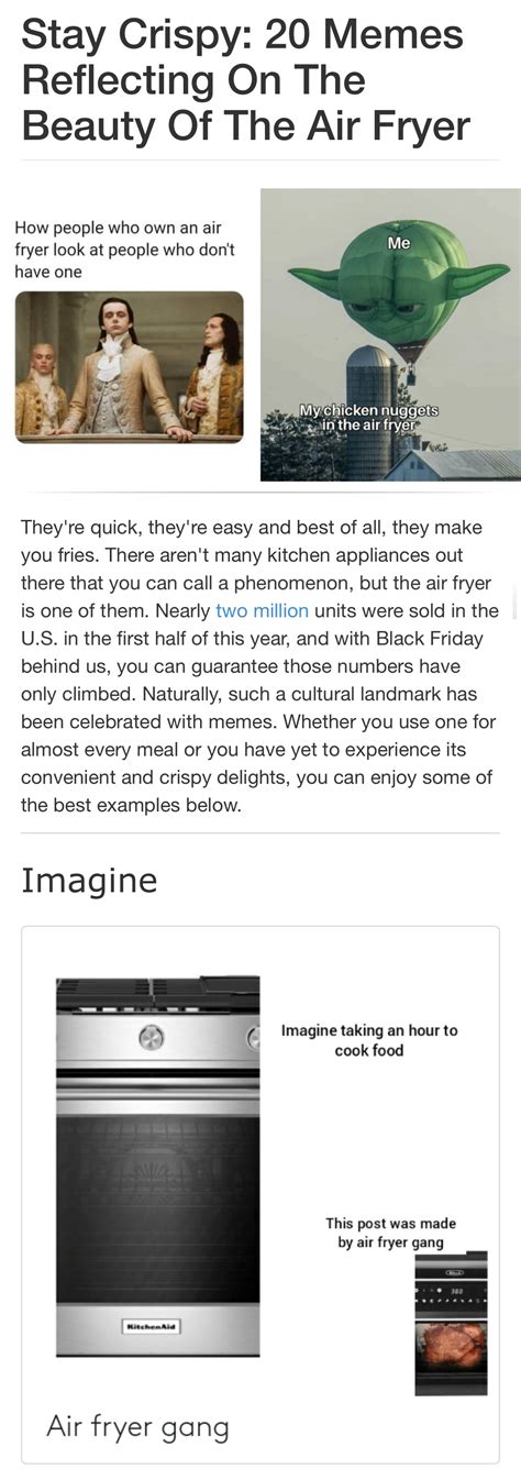 Jun 11, 2021 · yahoo finance's myles udland, brian sozzi, and julie hyman react to the meme stock trading frenzy. Stay Crispy: 20 Memes Reflecting On The Beauty Of The Air ...