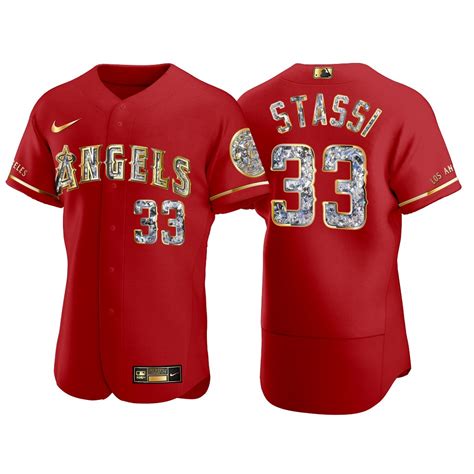 2022 23 Angels Max Stassi Red Golden Diamond Jersey Hot Sale