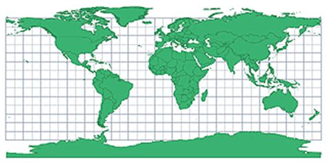 Robinson projection map that exemplifies its distortion. Latitude / Longitude Projection
