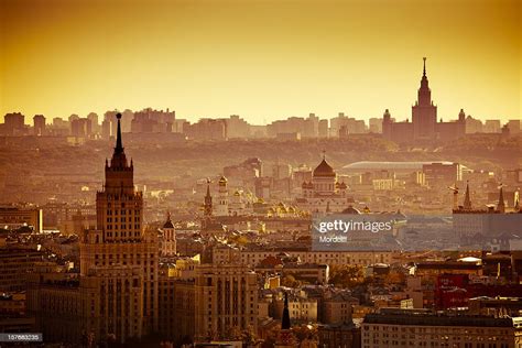 Moscow Cityscape At Sunset Birds Eye View High Res Stock Photo Getty