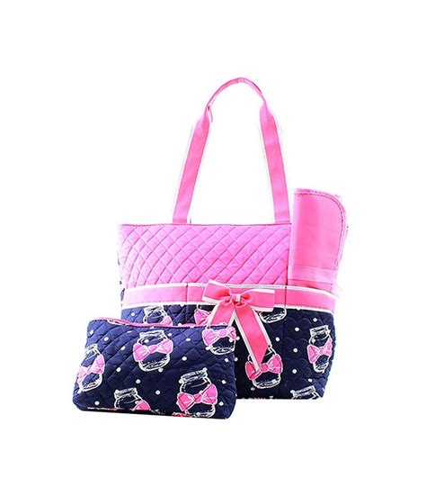 quilted diaper bag 3 piece set mason jar navy hot pink by quilted