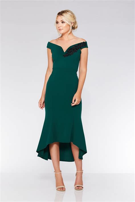 Shop showpo's stunning and affordable range of wedding guest dresses online. Bottle Green Bardot Dip Hem Dress | Green wedding guest ...