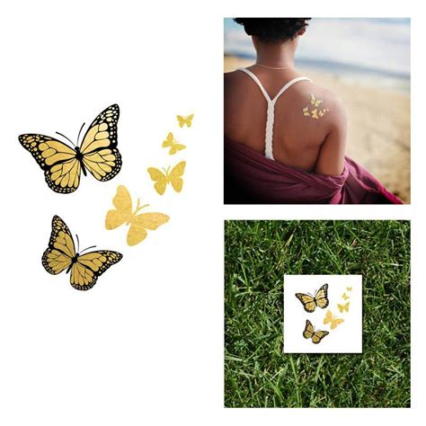 Monarch Butterflies Metallic Gold 2 Pack Temporary Tattoo Lower Back Tattoos Back Tattoos
