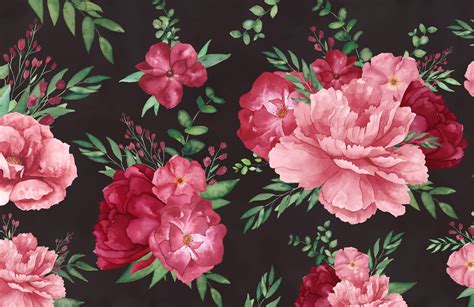 Pink And Black Floral Wallpaper Modern Flower Design