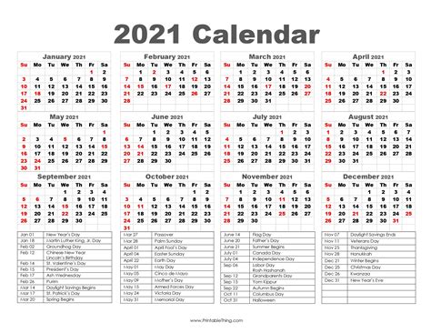 2021 Calendar Printable One Page 2021 Calendar Printable Pdf