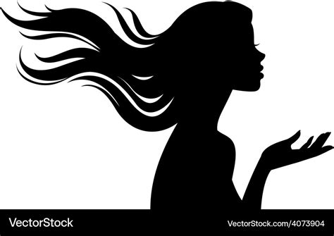 Silhouette Of Beautiful Girl In Profile With Long Vector Image