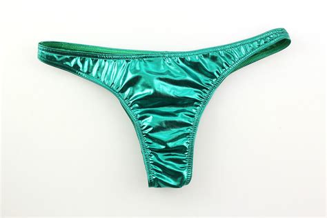 Sexy Mens Shiny Leather Look Low Rise Bikini Briefs Thong Underwear