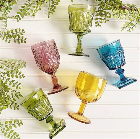 Vintage Drinking Glasses Colored Glass Goblets Wine Glasses Etsy