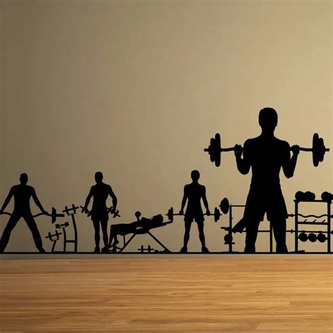 Gym Vinyl Wall Decal People Workout Dumbbell Barbell Fitness Mural Art