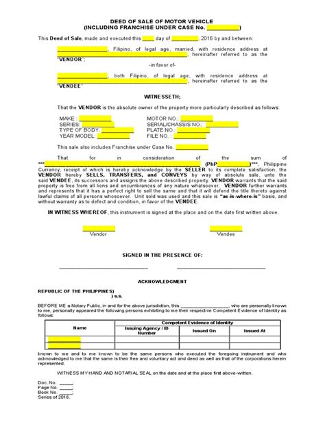 Deed Of Sale Form Philippines