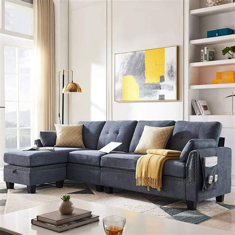 Honbay Reversible Sectional Sofa For Living Room L Shape Couch 4 Seat Sofas Sectional For