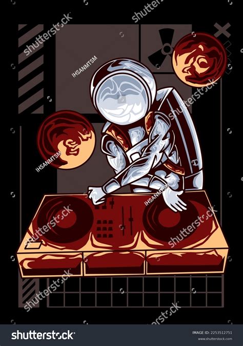 Astronaut Playing Dj Music Space Using Stock Vector Royalty Free