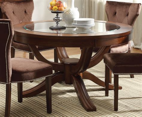 Kayden Transitional Round 54 Dining Table W Glass Top In Cherry Finish