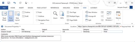 Document Information Panel Is Missing In Office 2016 Ppm Works Blog
