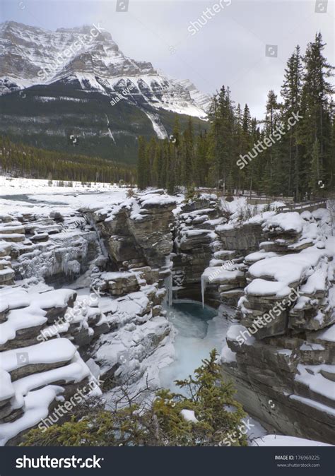 Athabasca Falls Frozen For Winter Jasper National Park Alberta
