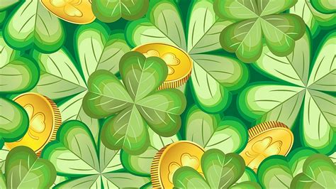 Download Wallpaper 1920x1080 Luck Clover Coin Pattern