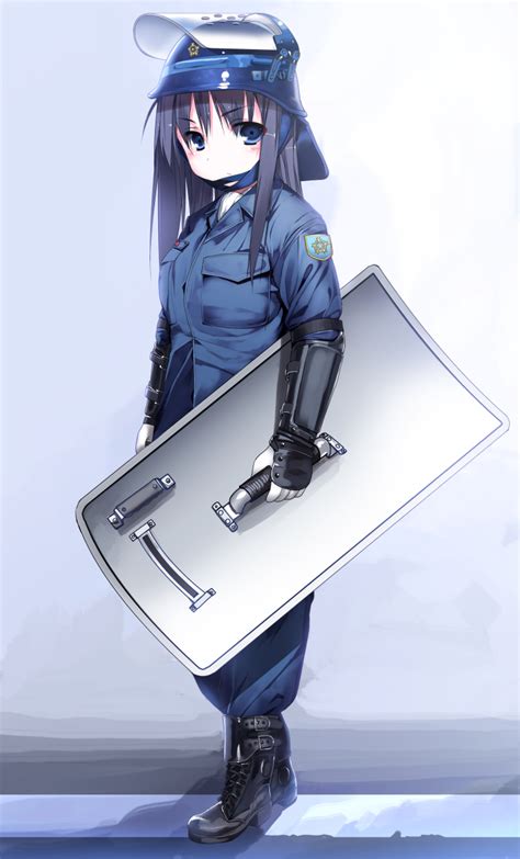 Safebooru 1girl Black Hair Blue Eyes Chin Strap Helmet Highres Long