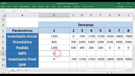 Plan Maestro De Producción Ejemplo En Excel Youtube