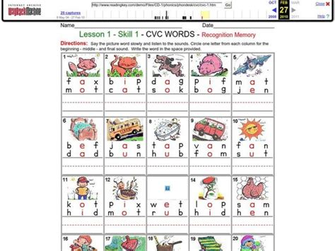 Consonant Vowel Consonant Words Worksheet For Kindergarten 1st Grade