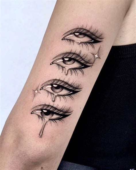 Crying Eyes Girls Arm Tattoo