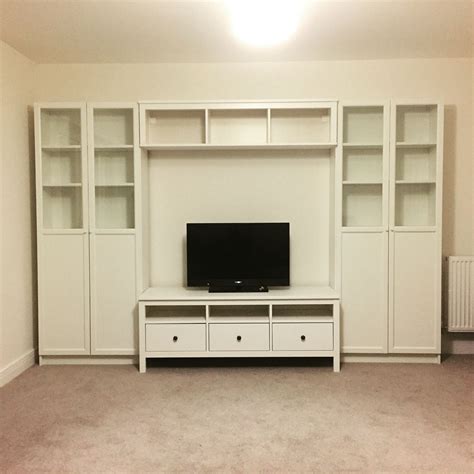 IKEA storage system Hemnes tv stand/bench Billy bookcase in white with