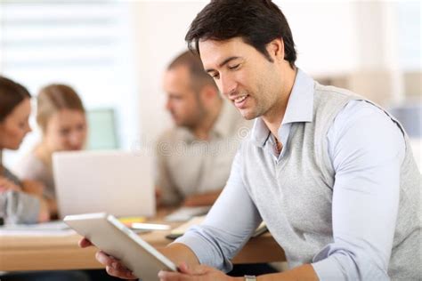 Businessman At Office With Tablet Stock Photo Image Of Worker Male