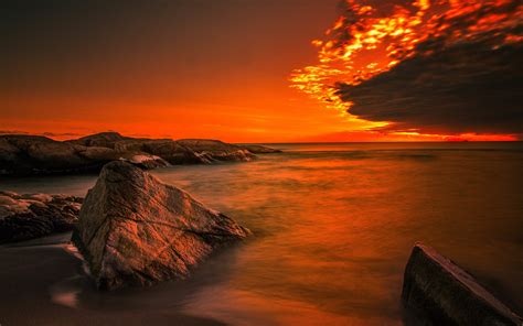 Coast Ocean Sunrise Rocks Beach Wallpaper Nature And Landscape
