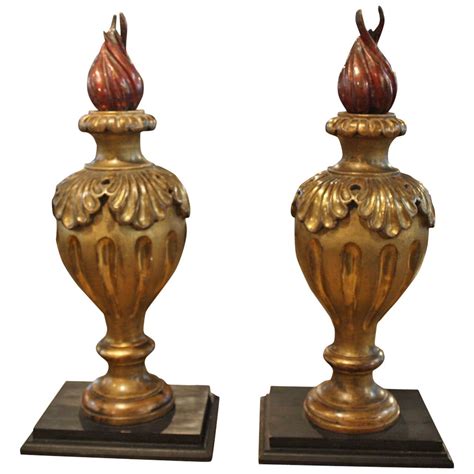 Pair of 19th Century Italian Giltwood Flame Finials
