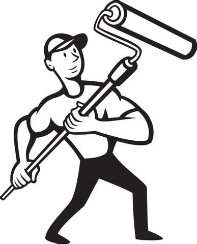 Hundreds of free printable coloring pages to print out and color! Construction worker with Paint Roller coloring page | Free ...