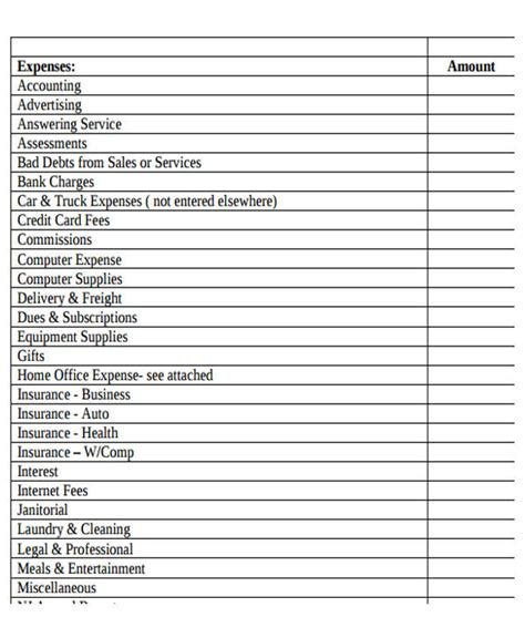 Free 10 Sample Lists Of Expense In Ms Word Pdf