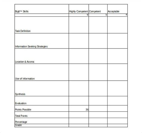 Fill, sign and send anytime, anywhere, from any device with pdffiller. Blank Rubric Template - 6+ Free Printable PDF, Word, Excel ...