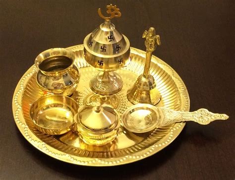 Brass Pooja Arthi Plate Pure Brass Arti Thali 7 Piece Puja Room Decora