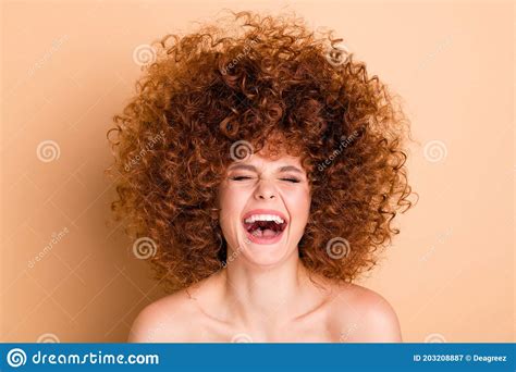 Close Up Photo Beautiful She Her No Clothes Nude Lady Laughing Out Loud