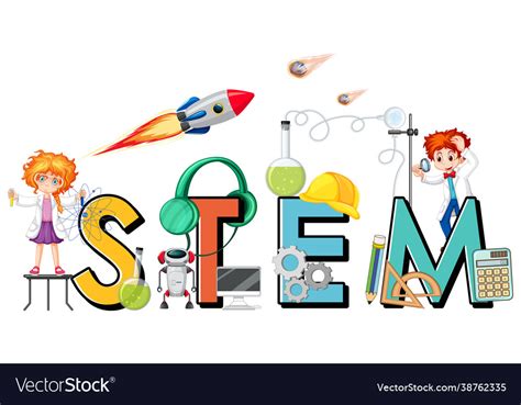 Stem Logo With Kids Cartoon Character Royalty Free Vector