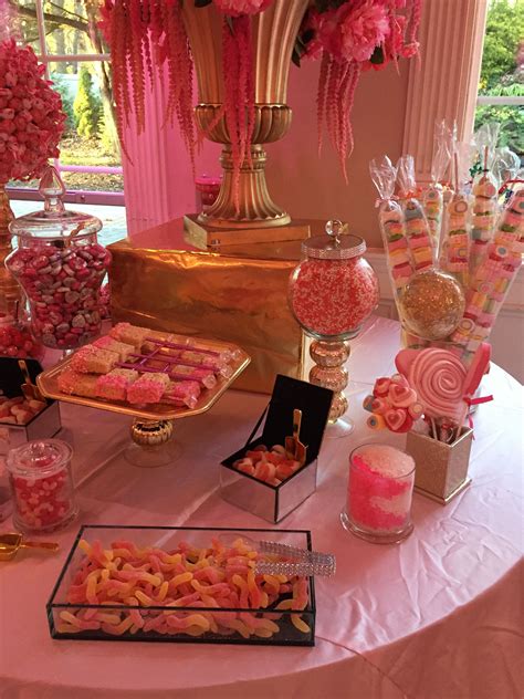 Kennedy super sweet sixteen candy table buffet dessert table pink decor