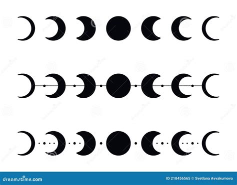 Moon Phases Silhouettes With Stars Stock Vector Illustration Of Black