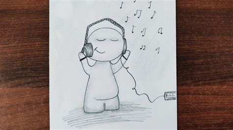 How To Draw A Cute Boy Listening To Music Cartoon Drawing With