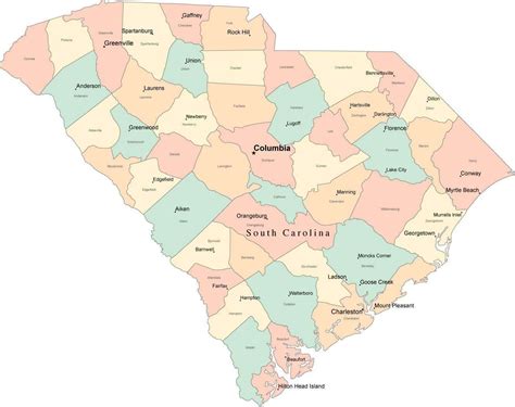 South Carolina Map With Counties And Cities World Map